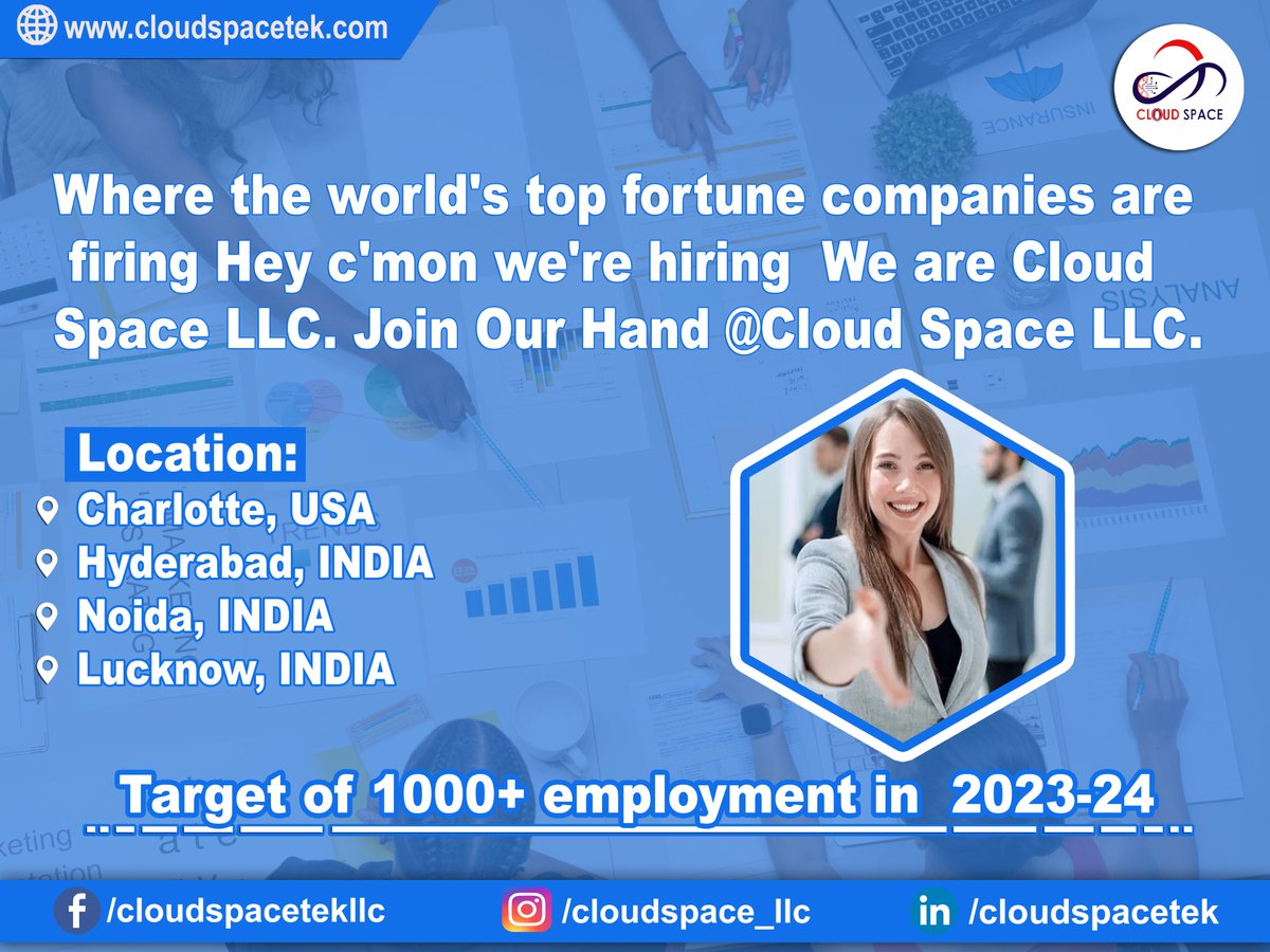 CloudSpace_LLC's tweet image. 𝐉𝐨𝐢𝐧 𝐎𝐮𝐫 𝐇𝐚𝐧𝐝 @𝐂𝐥𝐨𝐮𝐝 𝐒𝐩𝐚𝐜𝐞 𝐋𝐋𝐂.

𝐅𝐨𝐥𝐥𝐨𝐰 𝐮𝐬 𝐨𝐧 𝐋𝐢𝐧𝐤𝐞𝐝𝐈𝐧 𝐟𝐨𝐫 𝐭𝐡𝐞 𝐥𝐚𝐭𝐞𝐬𝐭 𝐮𝐩𝐝𝐚𝐭𝐞𝐬 

#cloudspace #cloudspacellc #join #hiring 
#teamcharlotte #TeamHyderabad #teamnoida #teamlucknow #employee #corporateworld #corporate