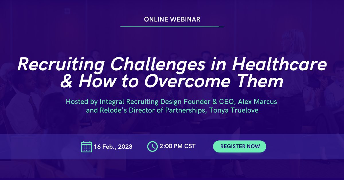 RelodeTweets's tweet image. How do organizations plan to overcome today&apos;s staffing shortages?

Join the Relode and the IRD team for a webinar where we&apos;ll share industry trends driving challenges in healthcare recruiting and steps each company can take to combat them.
Register here - us02web.zoom.us/meeting/regist…