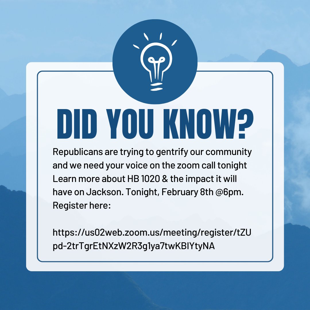 JFTPSRP's tweet photo. Are you a business in Jackson? Learn more about HB 1020 &amp; the impact it will have on Jackson. Tonight, February 8th @6pm. Register here: https://t.co/kOAen5yfLP https://t.co/POOp14TLDS