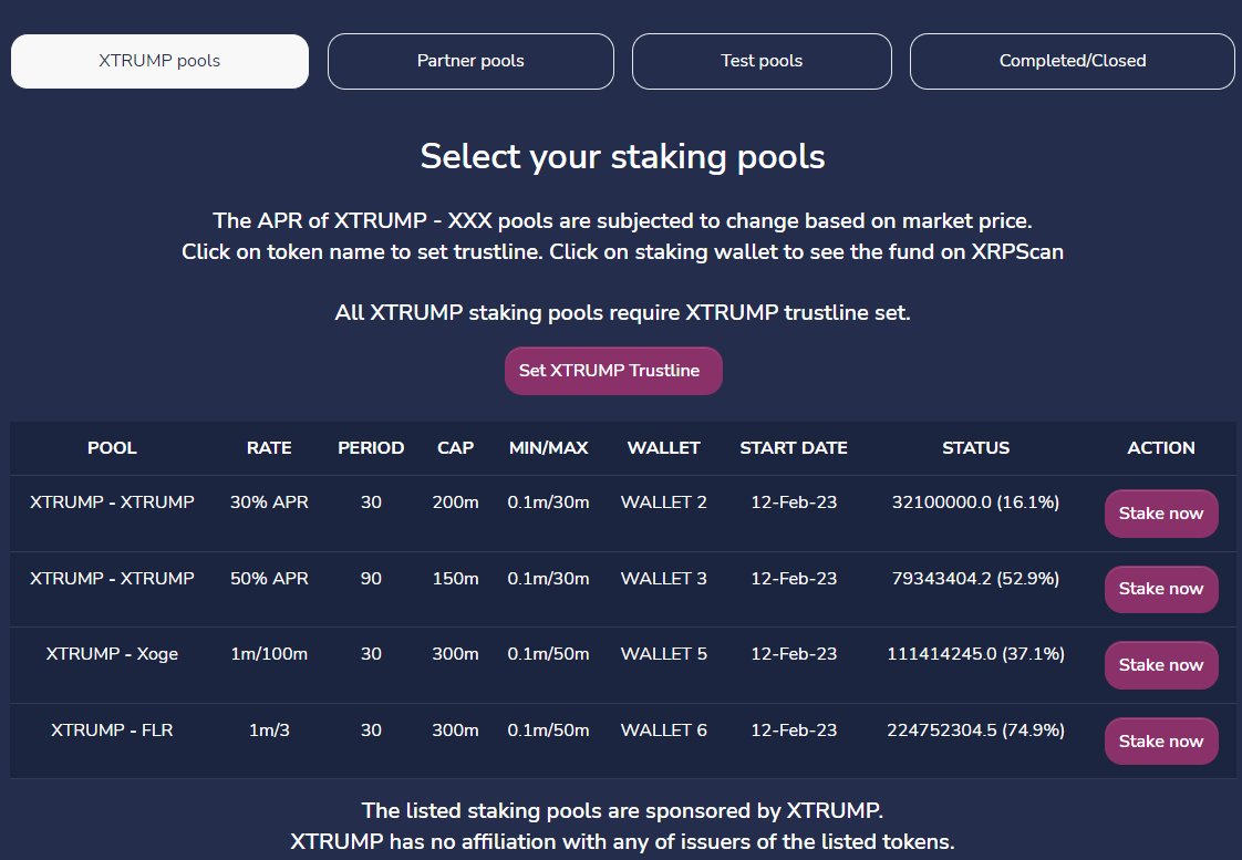 Simple math on $XTRUMP #YieldHub
50M $XTRUMP ~ 250 $XRP ~ 2,308 $FLR

If you delegate 2,308 $FLR to any providers, you may receive 3~4 $FLR/week, 12~16 $FLR/month.

If you lock 50M $XTRUMP, you can get 150 $FLR/month, it is almost 9 times compare to delegation.
#Lock2Earn
