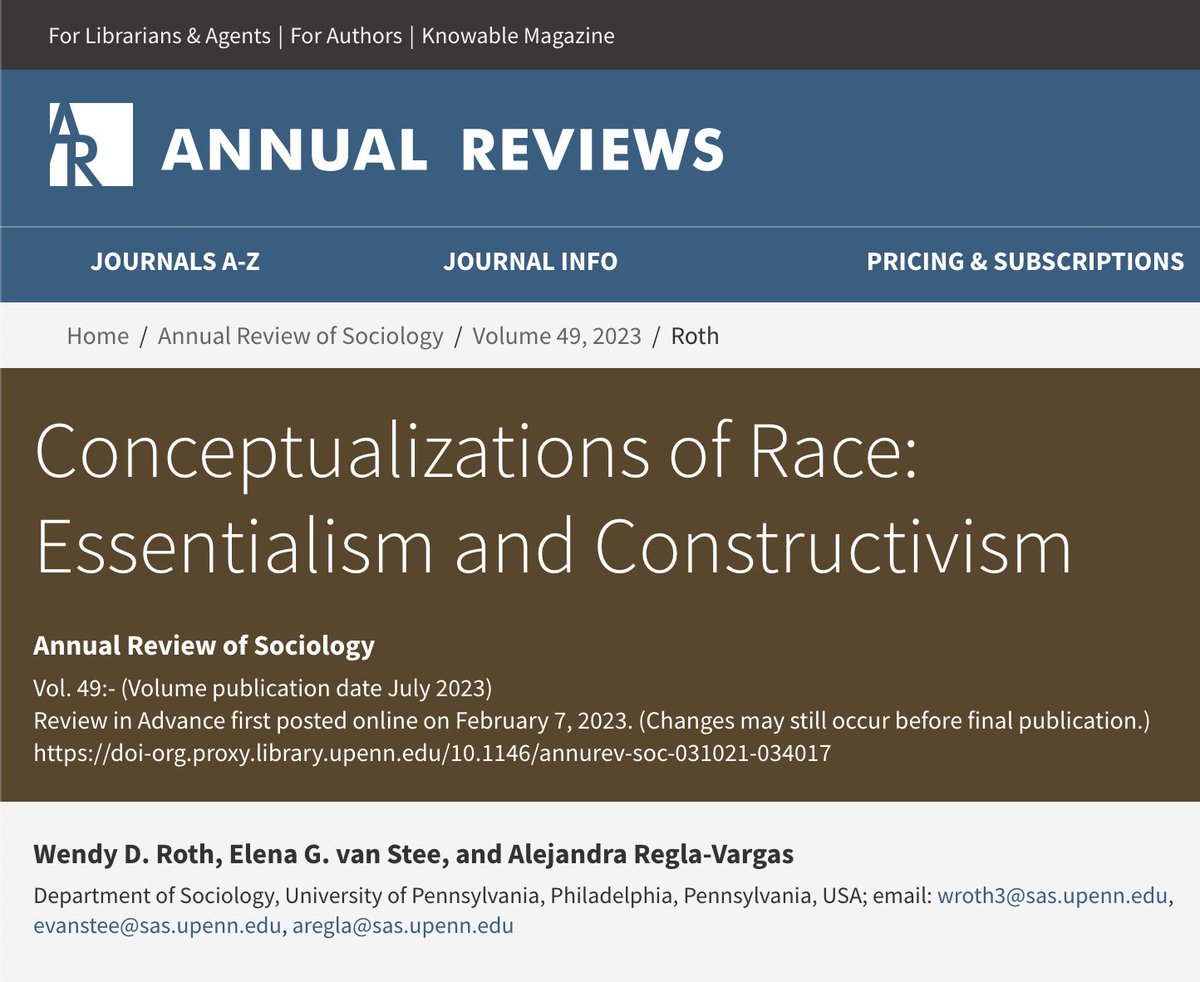 Elena G. van Stee (@elenavanstee) on Twitter photo What is race, anyways?
If you ask a sociologist, you might get a 20-page journal article.
In a new article for <a href="/AnnualReviews/">Annual Reviews</a>, <a href="/WendyRothSoc/">Wendy Roth</a> @alejandraruler and I discuss how people think about race and why this matters. 🧵 What is race, anyways?
If you ask a sociologist, you might get a 20-page journal article.
In a new article for <a href="/AnnualReviews/">Annual Reviews</a>, <a href="/WendyRothSoc/">Wendy Roth</a> @alejandraruler and I discuss how people think about race and why this matters. 🧵