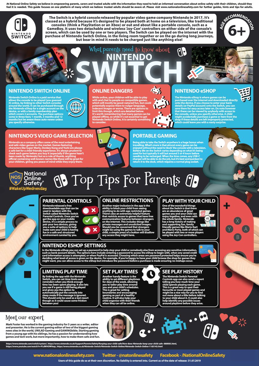 StrettonStMatts's tweet photo. Does your child play on a Nintendo Switch? This poster has lots of information and top tips. @natonlinesafety #SSM #SSMEsafety #SSMComputing #SSMDigitalLeaders https://t.co/8lM1W89KZG