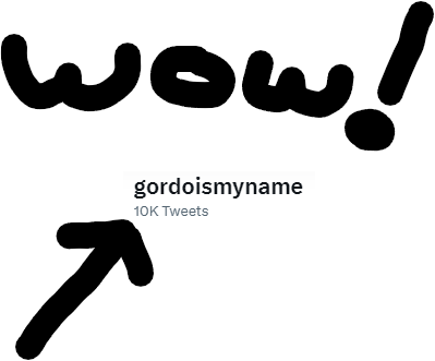 gordoismyname's tweet photo. wow @elonmusk, i just hit my 10k tweets mark!
#twitter #tweet10k https://t.co/L36Fp7SaMw