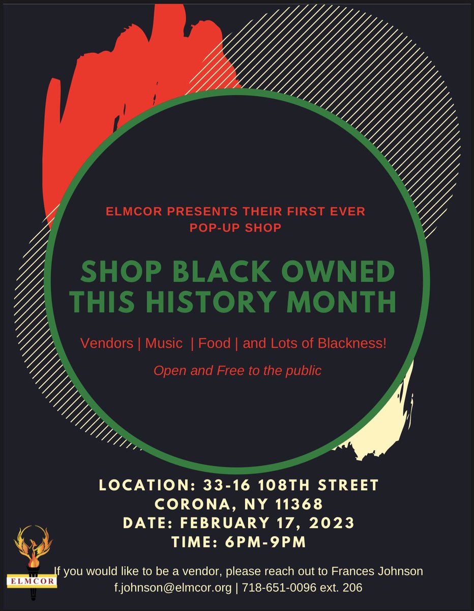 Elmcor is hosting its first ever pop-up shop! Come out and support these amazing wonderful business owners; shop, laugh, network, or just simply hangout! 

Vendors are still welcome to apply using the google form link. 

Google form: forms.gle/pReXYyyddJfPzx…
