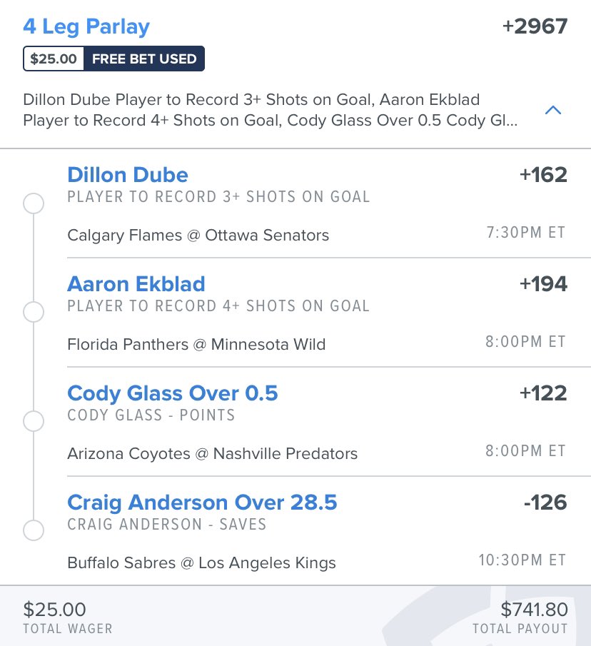 FastMoneyLabs's tweet photo. Official Plays List + 2 Longshots ⚡️

#OfficialCard
Risk 1.00u  ➡️ @flashpicks (+181)
Risk 0.75u  ➡️ Dube x Ekblad (+166)
Risk 0.50u ➡️ Goalies Parlay (+310)

#LottoTickets
Not tracking these, but they feel hittable! 🍦 sprinkle responsibly https://t.co/byGOeiZWy1