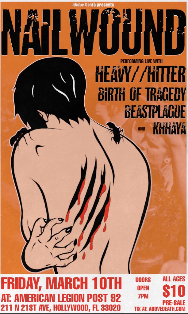 FRIDAY MARCH 10 with @abovedeathshows 
Doors open at 7
Venue: American Legion Post 92
211 N 21st Ave, Hollywood, FL 33020
