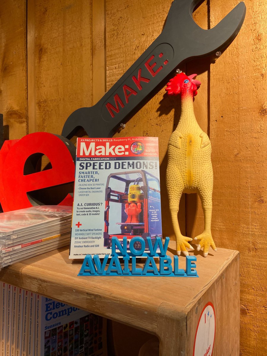 make's tweet photo. We just got a fresh stack of the latest Make: #magazine in at @makershed and we can't wait to ship them to you! Print or digital, both are packed* with the latest #3Dprinters, #CNCmachines and more in our #digifab special! Pick up a copy today! 🛠️ 🧰

*rubber chicken NOT included https://t.co/2LHEun6lIF