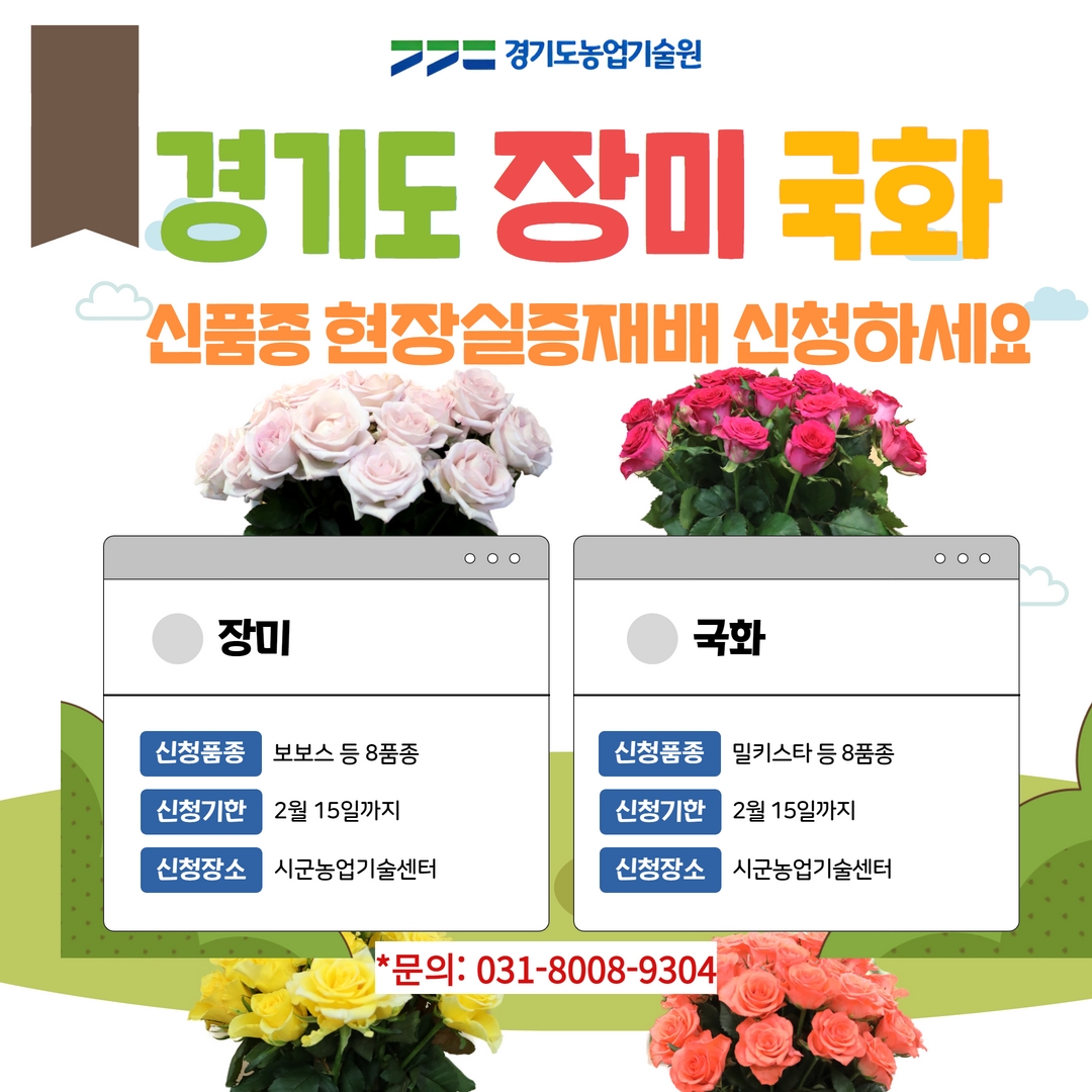 🌹💐안녕하세요.
경기도농업기술원입니다!👐

​경기도농업기술원 자체 육성한 
#장미, #국화 #신품종  국내 보급 확대 위해
경기도 선도농업인 대상
#현장_실증재배 참여 #농가
2월 15일까지 신청받습니다.

👨‍🌾 자세히보기 url.kr/wmf5ct