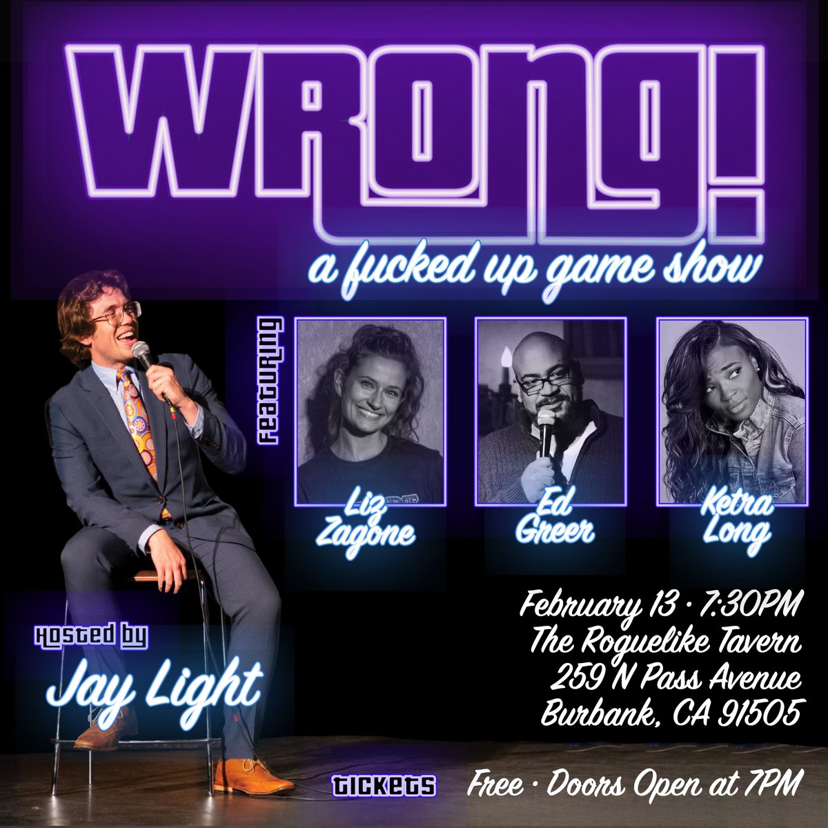Jay Light (@dietjay) on Twitter photo TONIGHT! We're gettin' Wrong at <a href="/TheRoguelike/">The Roguelike Tavern</a> with <a href="/liz_zagone/">Jizz Zamboni</a> <a href="/EdGreerDestroys/">Ed Greer</a> and <a href="/OfficiallyKetra/">Ketra Long</a>. We're going D-Day on your V-Day. We're giving out prizes and bringing some dastardly surprises. Don't miss it!
Reserve your seats here: eventbrite.com/e/533949837337 TONIGHT! We're gettin' Wrong at <a href="/TheRoguelike/">The Roguelike Tavern</a> with <a href="/liz_zagone/">Jizz Zamboni</a> <a href="/EdGreerDestroys/">Ed Greer</a> and <a href="/OfficiallyKetra/">Ketra Long</a>. We're going D-Day on your V-Day. We're giving out prizes and bringing some dastardly surprises. Don't miss it!
Reserve your seats here: eventbrite.com/e/533949837337