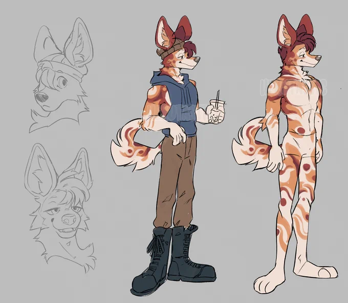 Boba Tea and Milk Painted Dog Adopt!If you are interested in getting this dude, he comes with a ref that incluides front and back view, clothing view and two headshots for  150Any offer avobe that comes with an extra chibi, nsfw, or any add ons you'd like! DM to claim 