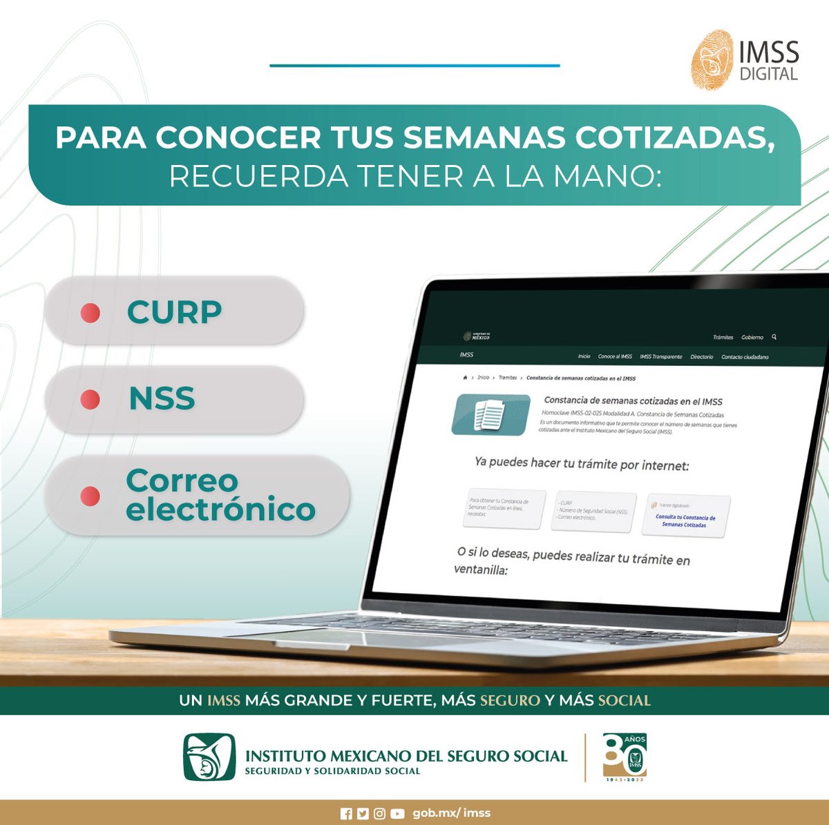 imssdigital's tweet photo. Si vas a iniciar con tu proceso de pensión, no olvides revisar tus semanas cotizadas.
Puedes consultar tu número de Semanas Cotizadas a través del #SISEC.
https://t.co/wtgd21O2P3 https://t.co/fb9gGOLh6j