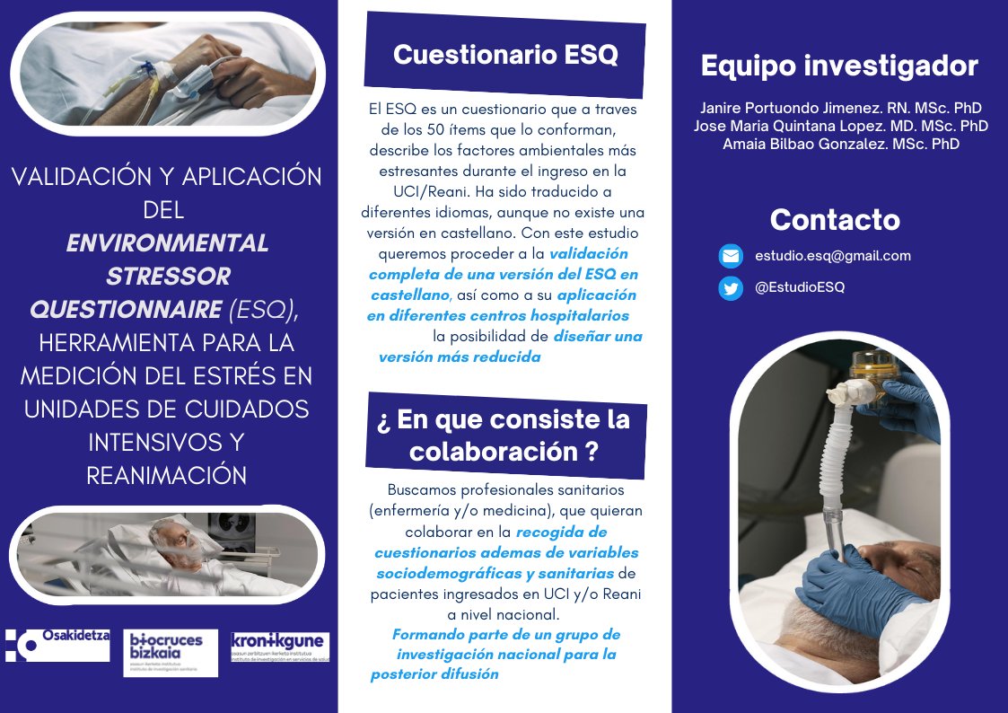 Se buscan profesionales sanitarios para colaborar en el  <a href="/EstudioESQ/">Estudio_ESQ</a> , para la validación y aplicación del Environmental Stressor Questionnaire (ESQ).