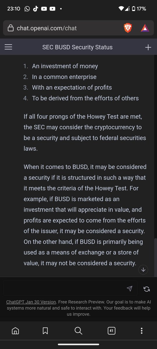 What possibly could make a #BUSD a security. Answer by #chatGPT