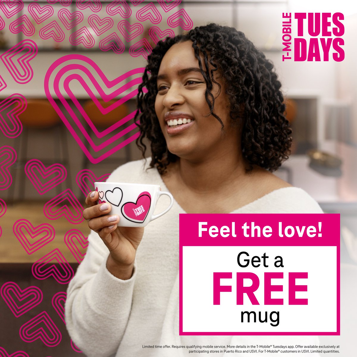 Celebrate the best day of this week, Valentine's Day, with a special gif from T-Mobile. Stop by your favorite store and get a lovely mug. #GetThanked with the #TMobileTuesdays app. 💗