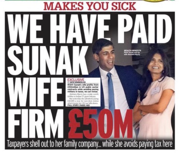 Big topic today....⬇️ @RishiSunak your wife needs to be audited and you need to publish your tax returns #ToriesOut222 #GeneralElectionNow