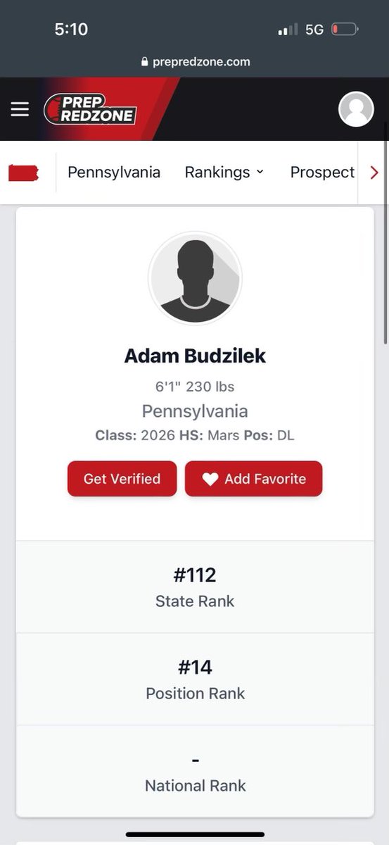Thankful to be ranked as the #14 DL and #112 overall player in the class of 2026. @PRZPAvic <a href="/PrepRedzone/">Prep Redzone 🏈</a> <a href="/MarsHSFootball/">Mars Area HS Football (PA)</a>