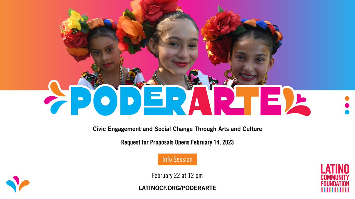 LatinoCommFdn's tweet image. TOMORROW is the big day!

We&apos;re opening up our Request for Proposals for our latest initiative, #PoderArte.

Unleash your creative spirit while leveraging the power of arts and culture to advance civic engagement and social change in California!

Visit LATINOCF.ORG/PODERARTE
