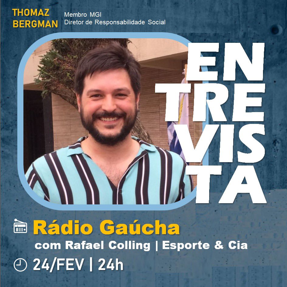 Thomaz Bergman estará no programa do Colling a partir da meia noite pela <a href="/RdGaucha/">Rádio Gaúcha</a>. Direto de Representatividade Social, falará disso e um pouco mais no programa, representando o MGI.

🇪🇪 <a href="/obergman_/">Thomaz Bergman | PELO FIM DO VAR</a> 
🎙️ Esporte &amp; Cia - com <a href="/rafaelcolling/">Rafael Colling</a> 
📅 14/02
⏰ 24h