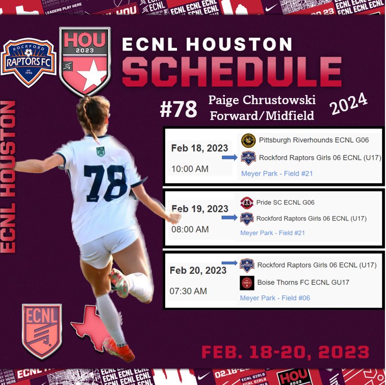 Paige Chrustowski (@paigechrustowsk) on Twitter photo Excited to get back on the field with my teammates at the Houston ECNL Showcase this upcoming weekend. Here is my schedule below!!#ECNLHouston <a href="/TopDrawerSoccer/">TopDrawerSoccer</a> <a href="/RRaptorsfc/">RockfordRaptorsfc</a> <a href="/TheSoccerWire/">SoccerWire</a> <a href="/ImYouthSoccer/">ECNL/GA/Recruiting/College Soccer</a> <a href="/ECNLgirls/">ECNL Girls</a> Excited to get back on the field with my teammates at the Houston ECNL Showcase this upcoming weekend. Here is my schedule below!!#ECNLHouston <a href="/TopDrawerSoccer/">TopDrawerSoccer</a> <a href="/RRaptorsfc/">RockfordRaptorsfc</a> <a href="/TheSoccerWire/">SoccerWire</a> <a href="/ImYouthSoccer/">ECNL/GA/Recruiting/College Soccer</a> <a href="/ECNLgirls/">ECNL Girls</a>