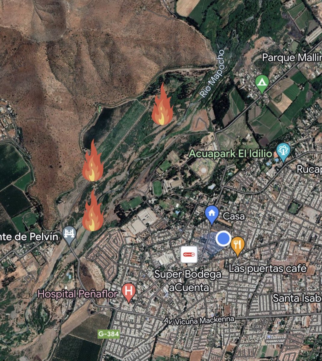 Mgaete1's tweet photo. Foco incendio forestal en #Penaflor #trapiche alerta Peñaflor. A apoyar a bomberos. Alerta Roja #conaf 20 hectáreas aprox. https://t.co/mEaX4gbi0W