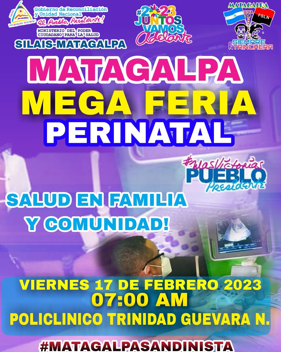 #SiempreEnTrinchera |❗Atención #MujeresEmbarazadas no te pierdas esta Mega Feria Perinatal en saludo al #161AniversarioDeMatagalpa
#SaludEnFamiliaYComunidad @AlvayeroBrenda @Atego16 @AlcMatagalpa @HoChiMinhF @CielaMorales2 @Nbalmaceda2 @NicaSoberana @FloryCantoX