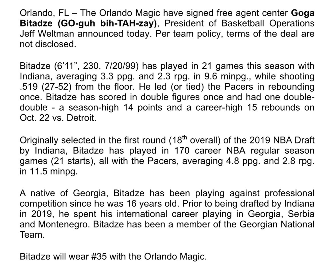 Orlando Magic PR on Twitter "PRESS RELEASE OrlandoMagic sign free