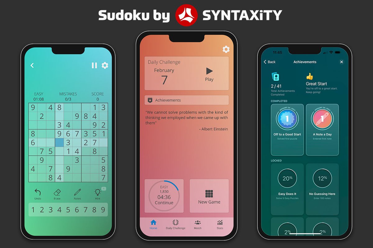 Syntaxity's tweet image. Hello Everyone! We're excited to announce that our next app: Sudoku by SYNTAXiTY is only weeks away from release! We are in testing now, wrapping up all the little details before we release it live to you.

Read more here:
syntaxity.com/sudoku-by-synt…