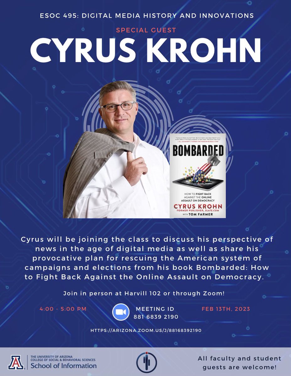 cyrusk's tweet photo. Thank you @JaySampson and @uarizona for inviting me to your class today to discuss @BombardedB #book and other topics. Great questions from the audience! 

#BookTwitter #BookBoost https://t.co/HaTY2NX5Pz