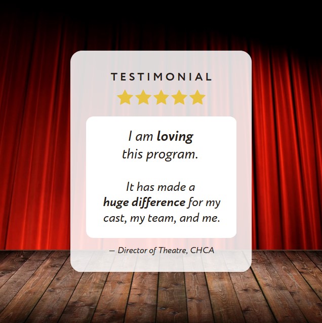 'I am LOVING this program. It has made a HUGE difference for my cast, my team, and me.'

We love our directors right back. :) #directorlife #theatrelife #stagemanagerlife