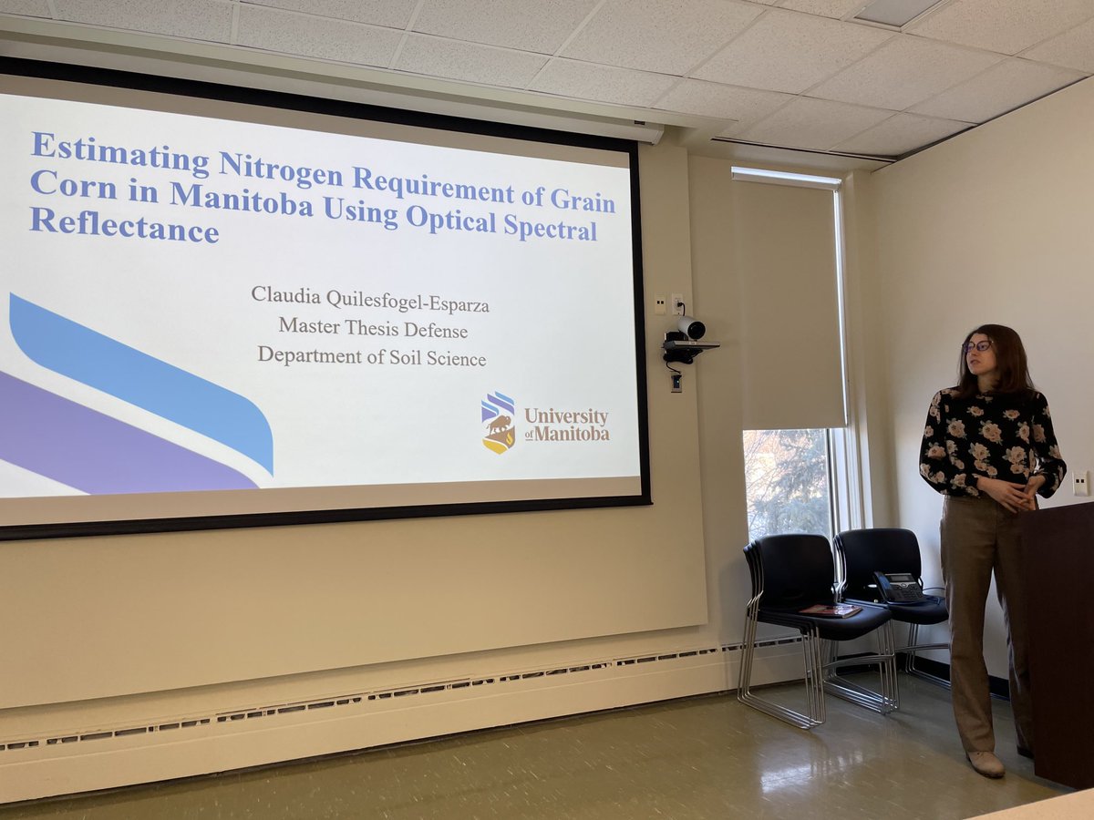 Congratulations to Claudia Quilesfogel-Esparza. Our latest MSc in Soil Science in successfully defending her thesis on canopy reflectance determination of grain corn for N applications