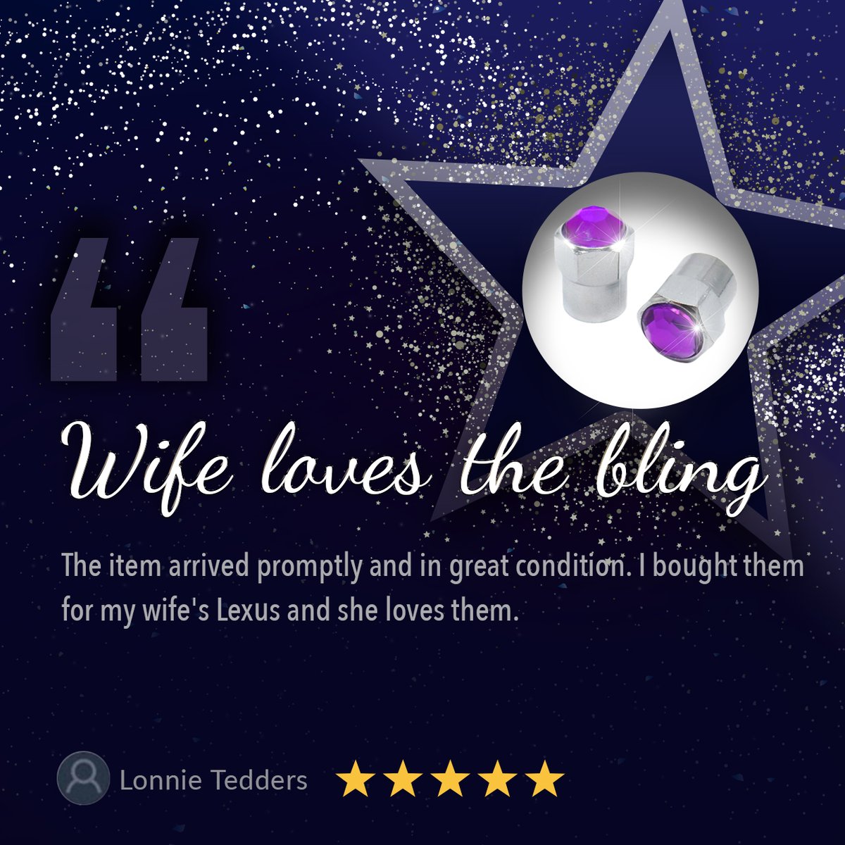 Lonnie definitely knows how to make his wife happy. ❤️
He bought her some lovely bling for her #Lexus.

Visit sparklerider.com/tvcs

#airvalvecap #valvecap #carbling #womanwhoride #womanrider  #ladyrider #purple