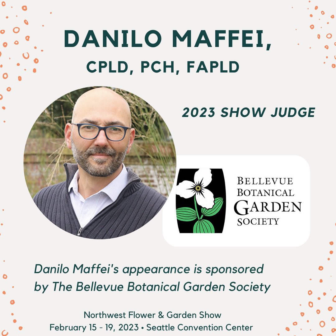 We would like to thank the @bellevuebotanic Garden Society for sponsoring 2023 show judge and Festival speaker, Danilo Maffei. Go to gardenshow.com/seminars for details.