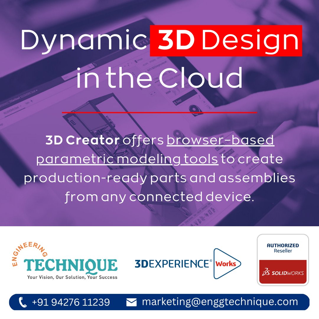 engg_technique's tweet image. #3DCreator includes the #design, manufacturing, and collaboration capabilities of #xDesign. You can use powerful, browser-based parametric modeling tools to create production-ready parts and assemblies from any connected device. bit.ly/3tU1rEw
#SOLIDWORKS #3DEXPERIENCE