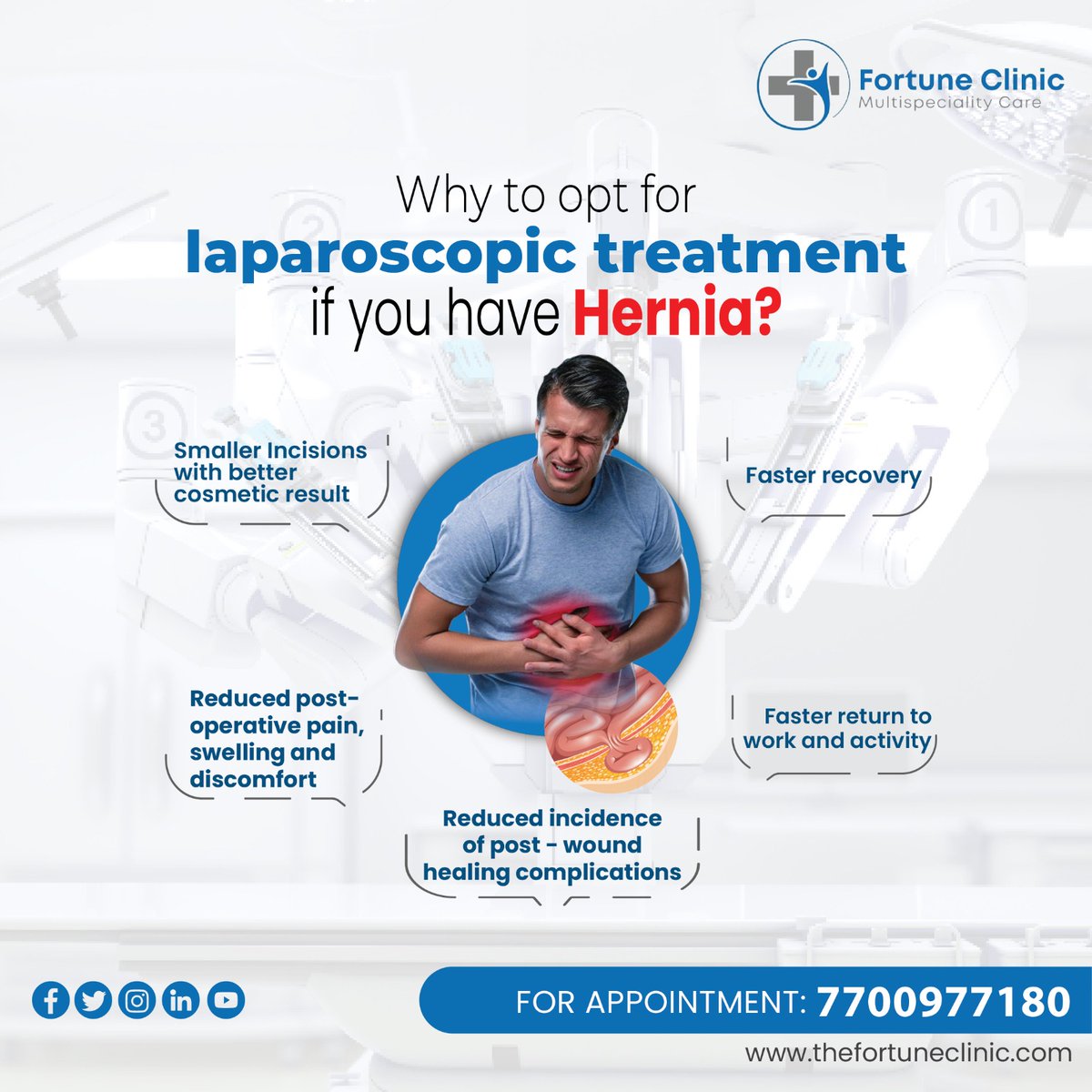ClinicFortune's tweet photo. During minimally invasive surgery the opposite side can be clearly visualized and repaired with no need for additional incisions. Hence, the minimally invasive technique for hernia repair has a significant advantage in this respect.
#ThinkSurgeryThinkFortune #laparoscopicsurgery https://t.co/NK78xNkiG9