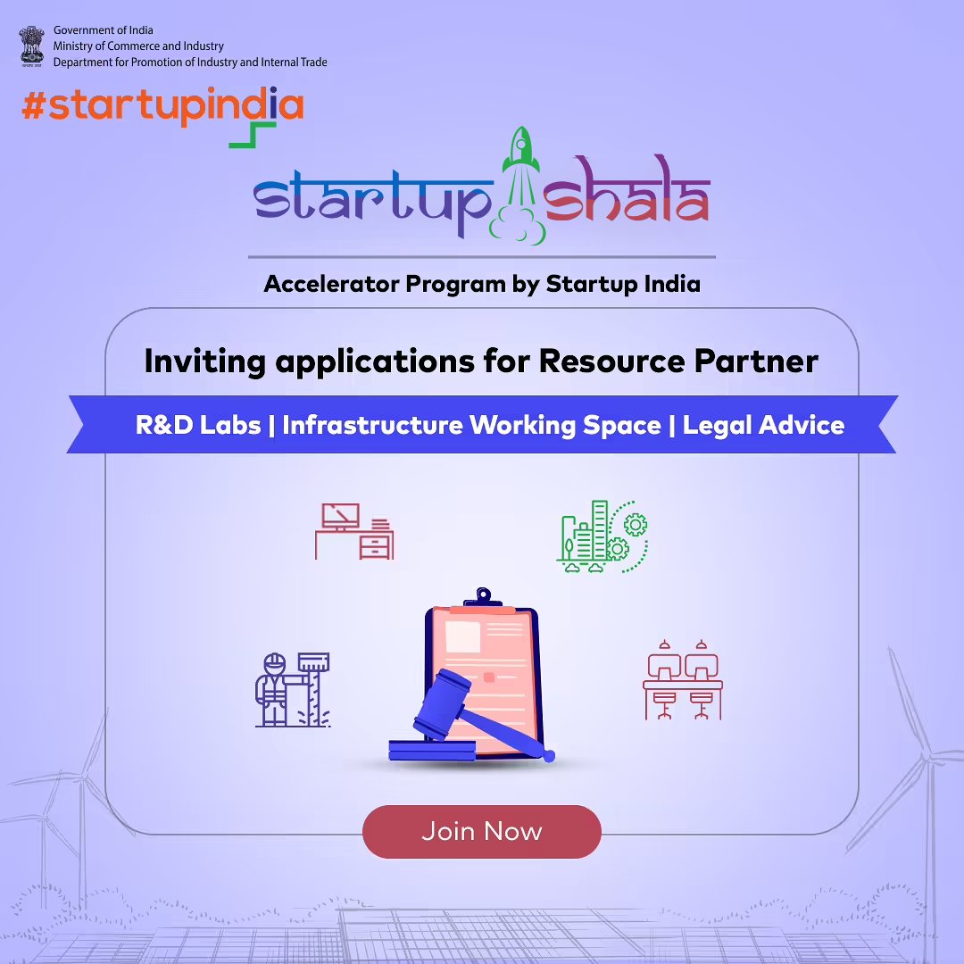 startupindia's tweet photo. Are you ready to boost the growth of #startups in the #CleanTechsector?
Join the program as #resourcepartner & support them through legal advice, prototype development & more: https://t.co/4DNUP6TTkt
#StartupShala #AcceleratorProgram #Cleantech #MentorshipProgram #StartupIndia https://t.co/46qIlpMD3k