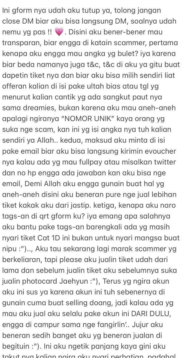cocomiszu's tweet photo. Halo, boleh di baca dulu ya.. Nanti aku mulai start DM orang nya besok jam 10 pagi, thankyou &amp; maaf banget buat yg belum dapet tiket nya semoga nanti yg belum dapet tiket nya bisa berjodoh sama seller yg lain 💗 https://t.co/vdZxbL2H1E