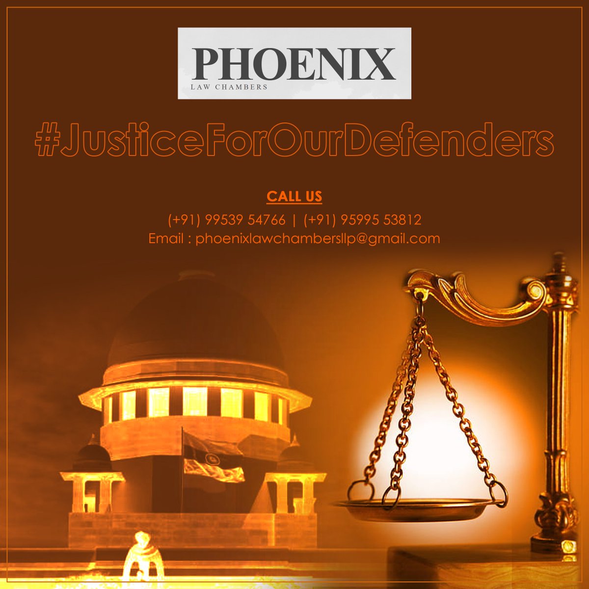 Our defenders deserve justice, and we are here to fight for them. At Phoenix Law Chambers, we have more than 10 years of experience advocating for those who risk their lives to protect us. 
 #JusticeForOurDefenders #PhoenixLawChambers #DelhiLawFirm #VoiceOfJustice