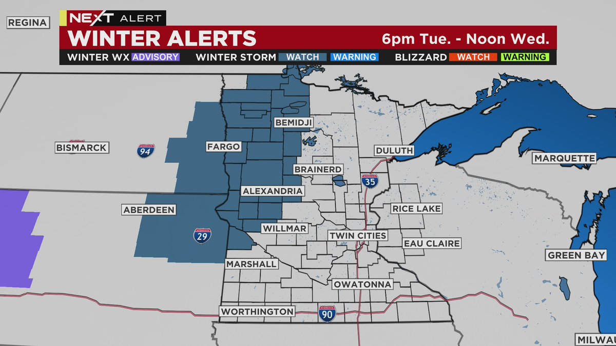 A NEXT Weather Alert is in effect Tuesday due to a strong storm that will bring soaking rain to the Twin Cities, and accumulating snow to western Minnesota. | https://t.co/EXtt5AhOlN https://t.co/hSl1J26IWp