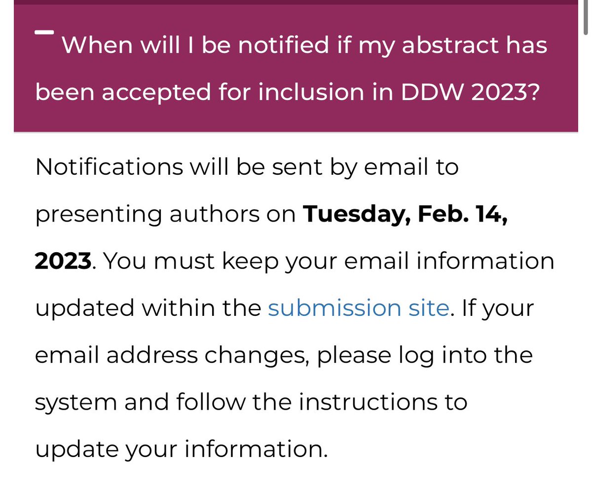 ⌛️Good luck to everyone who submitted a DDW abstract and look forward for us all to meet once again soon! 🗓️
#DDW2023 @DDWMeeting @AmCollegeGastro @AASLDtweets @AASLDFoundation @AmerGastroAssn @Medtronic @blackingastro @WomeninEndo
