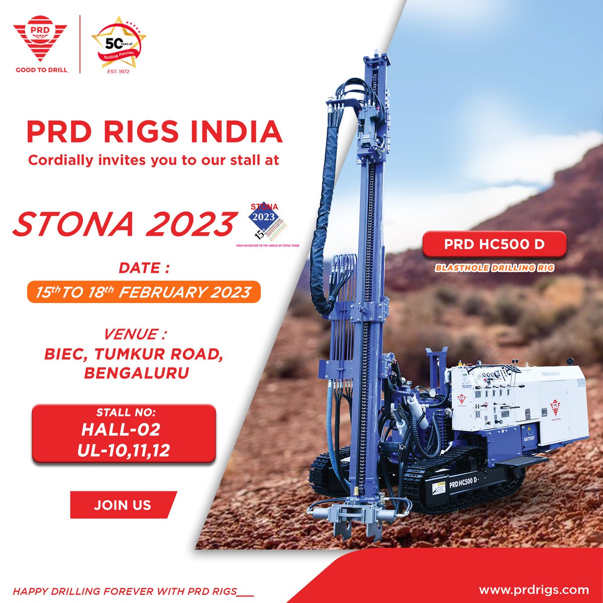 Paran_TT's tweet photo. PRD RIGS cordially Invites you to
STONA 2023 #stona2023
Date: 15-18 February 2023
Hall no: 02, Upper Level - 10,11,12
Venue: BIEC, Tumkur Road, Bengaluru
Visit: https://t.co/Tz4MhfYb5n
#prd #prd50 #rig #drill #drilling #India #stona #expo #exhibition #conference #bengaluru https://t.co/PPerYcVPMa