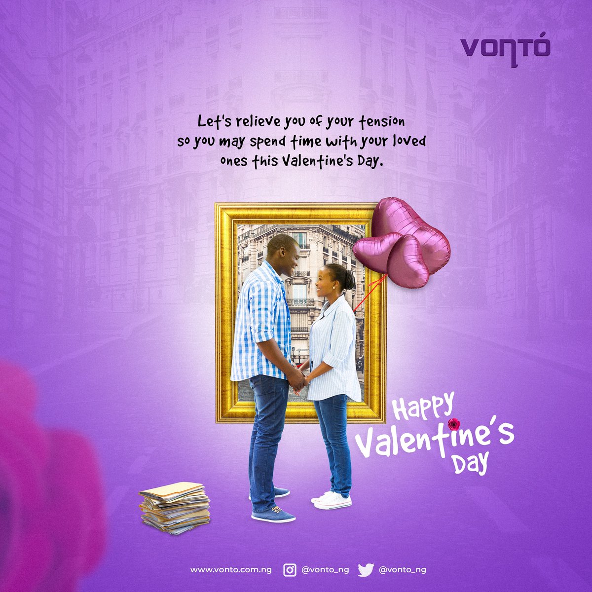 Vonto_ng's tweet photo. Take a break from the hustle and bustle and Show your love in all its glory by sharing a picture or Valentine's story of you with your loved ones.

use the hashtag #ValentinesDayLove #vonto and tag @vonto_ng and caption the post with “My Valentine’s story”

#ValentinesDay https://t.co/b2WSDaWR7M