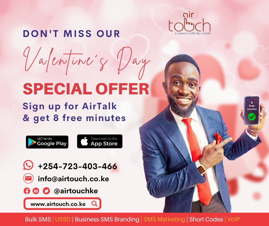 AirTouchKe's tweet photo. Happy #ValentinesDay!
Express your love in a voice call
Download AirTalk #VoIP #App now and call your loved ones in Kenya for free
Download on Google Play or App Store to get free minutes: https://t.co/MgA4nBch9q
#MensConference2023 #ValentinesDay2023 https://t.co/8ARpUl5tKt