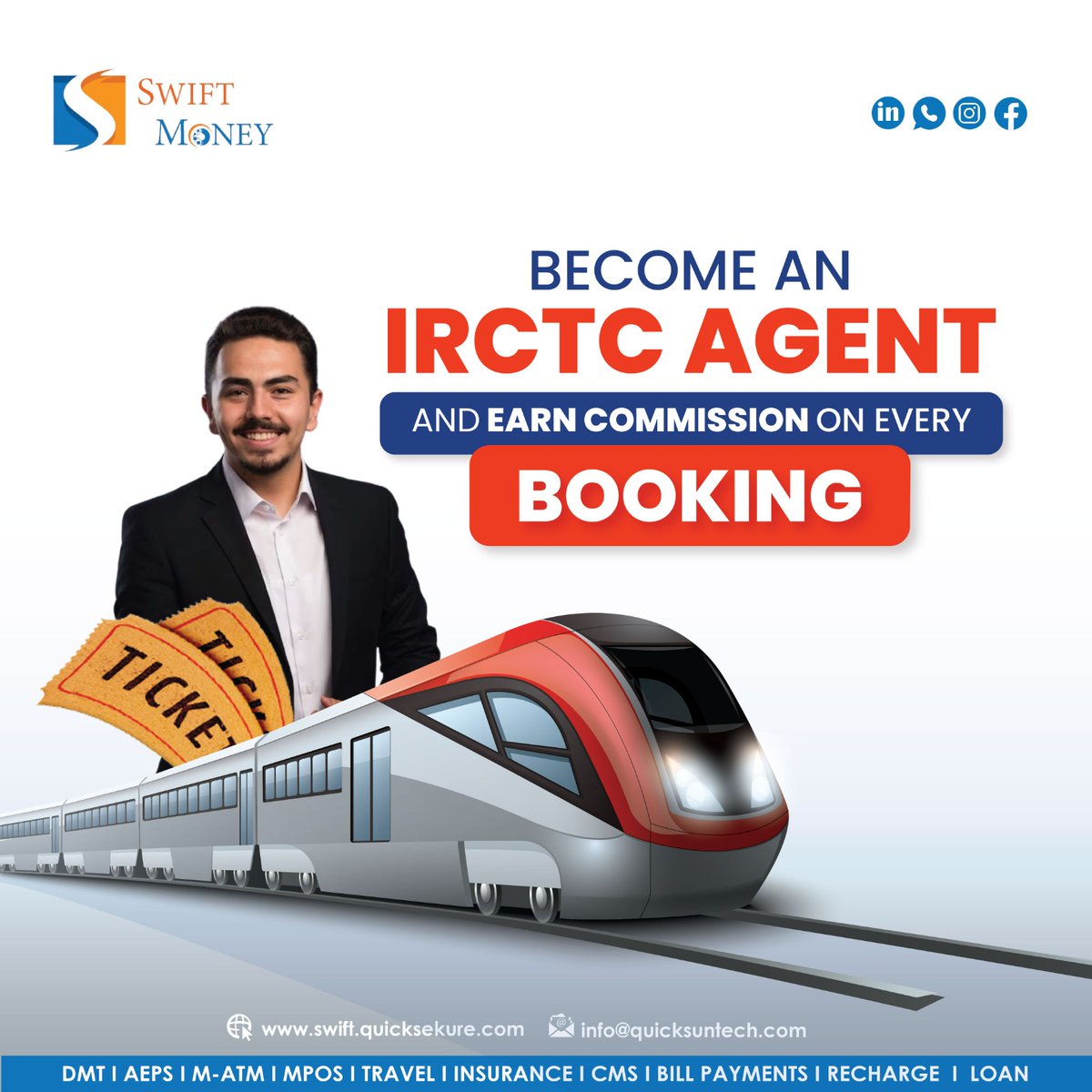 Want to earn while sitting in the comfort of your office? SwiftMoeny is making it a reality by offering you a chance to become an agent of IRCTC and earn a profitable income. Contact us now and start your earning ASAP. 

#railwaytickets #distributor #flyhigh #flighttickets