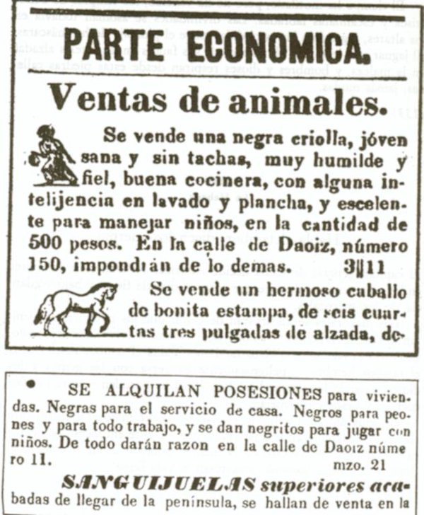 DeepSageApp's tweet photo. Tristemente así eran los anuncios publicitarios en la época de la esclavitud donde se comerciaba con personas. Fuente; periódico cubano 1839 https://t.co/p1bhDmFnkJ