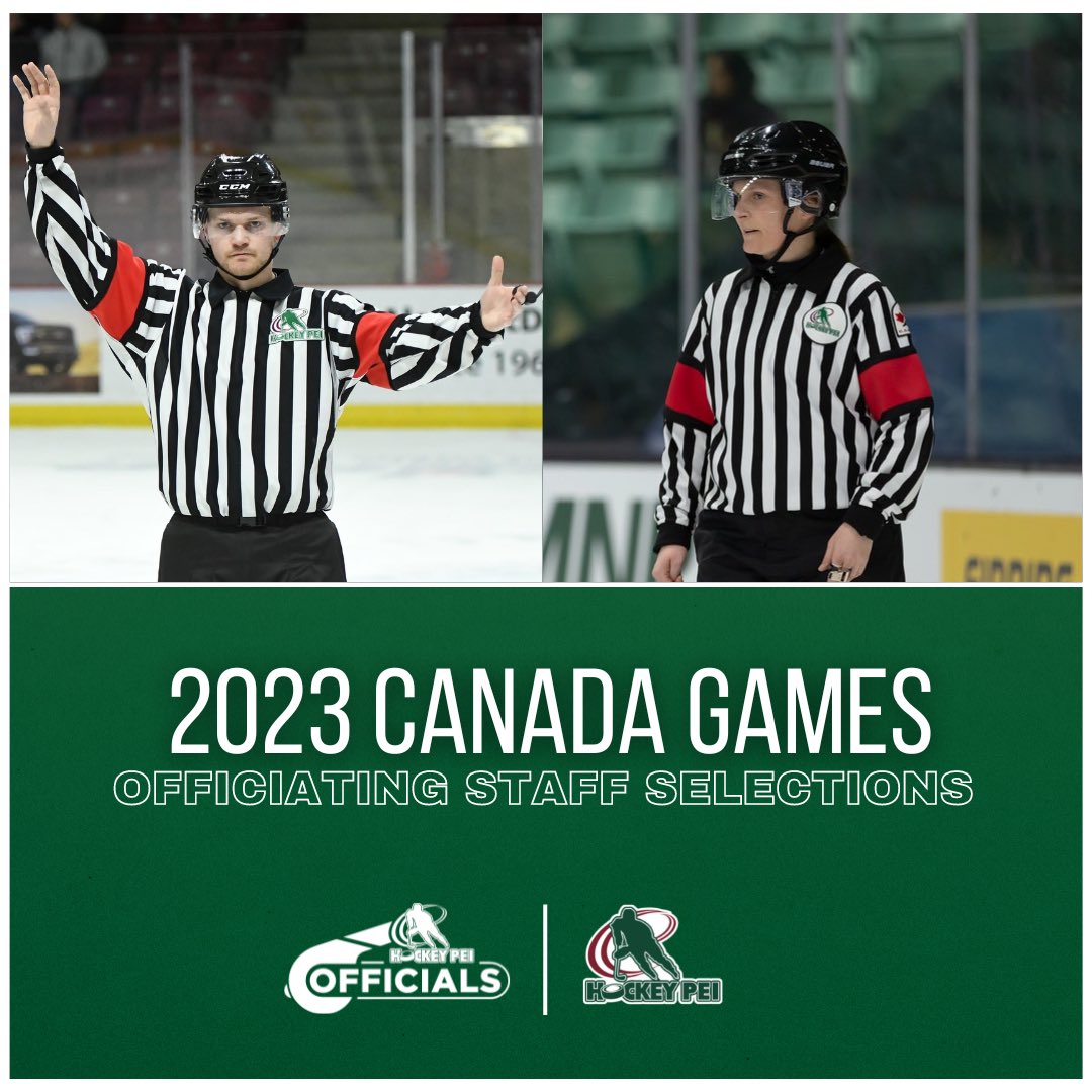 🍁🦓 DONNING THE STRIPES ON HOME SOIL! 

Congratulations to Cornwall’s Jack Robinson &amp; Kingston’s Ellen Dixon who have been selected to officiate Men’s and Women’s Hockey respectively at the <a href="/2023CanadaGames/">2023 Jeux du Canada Games</a>! 🙌

#HockeyPEIOfficials | <a href="/HockeyCanada/">Hockey Canada</a>