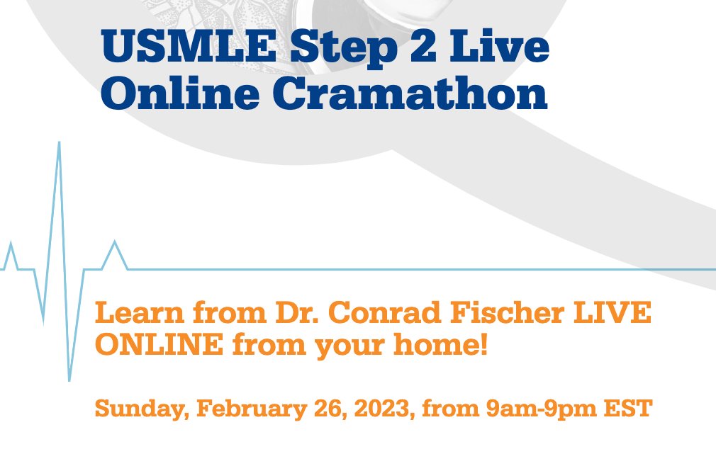 SeeFisch's tweet photo. Learn from our team  from your home!

Join Dr. Conrad Fischer and the authors of Master the Boards USMLE Step 2 CK for a 12-hour Live Online Cramathon covering high-yield topics you need to know to excel on the USMLE Step 2 CK and COMLEX Level 2-CE.

https://t.co/fxJ8mwj27c https://t.co/aIW3UC4m0B