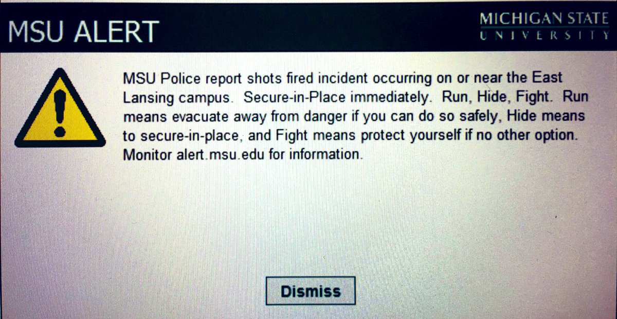 BREAKING: Michigan State University has sent out a secure in place warning following reports of shots fired on campus. #Michigan