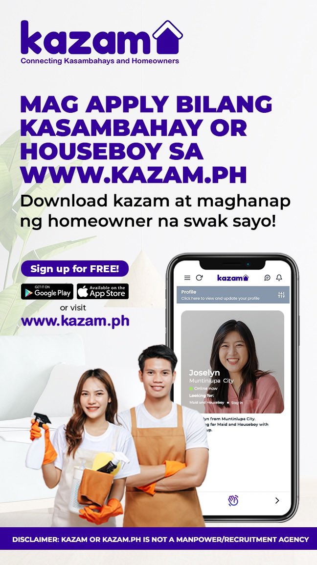 kazamph's tweet photo. Gusto mo bang mag apply bilang kasambahay o houseboy? Sign up for free sa https://t.co/V3P6WHaH5E #kasambahay #trabaho #maid #yaya #driver #houseboy https://t.co/PW0gsLDWCb