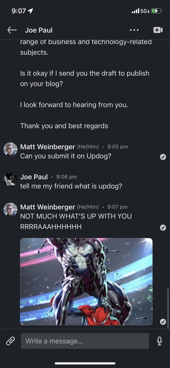 gamoid's tweet photo. There’s been a real uptick in people sending spammy LinkedIn messages about submitting paid posts to Insider, and not taking a polite no for an answer. Finally got fed up. 

(He sent a slightly different version of his pitch after I had already said “no” several times.) https://t.co/OfQ97xIqnx