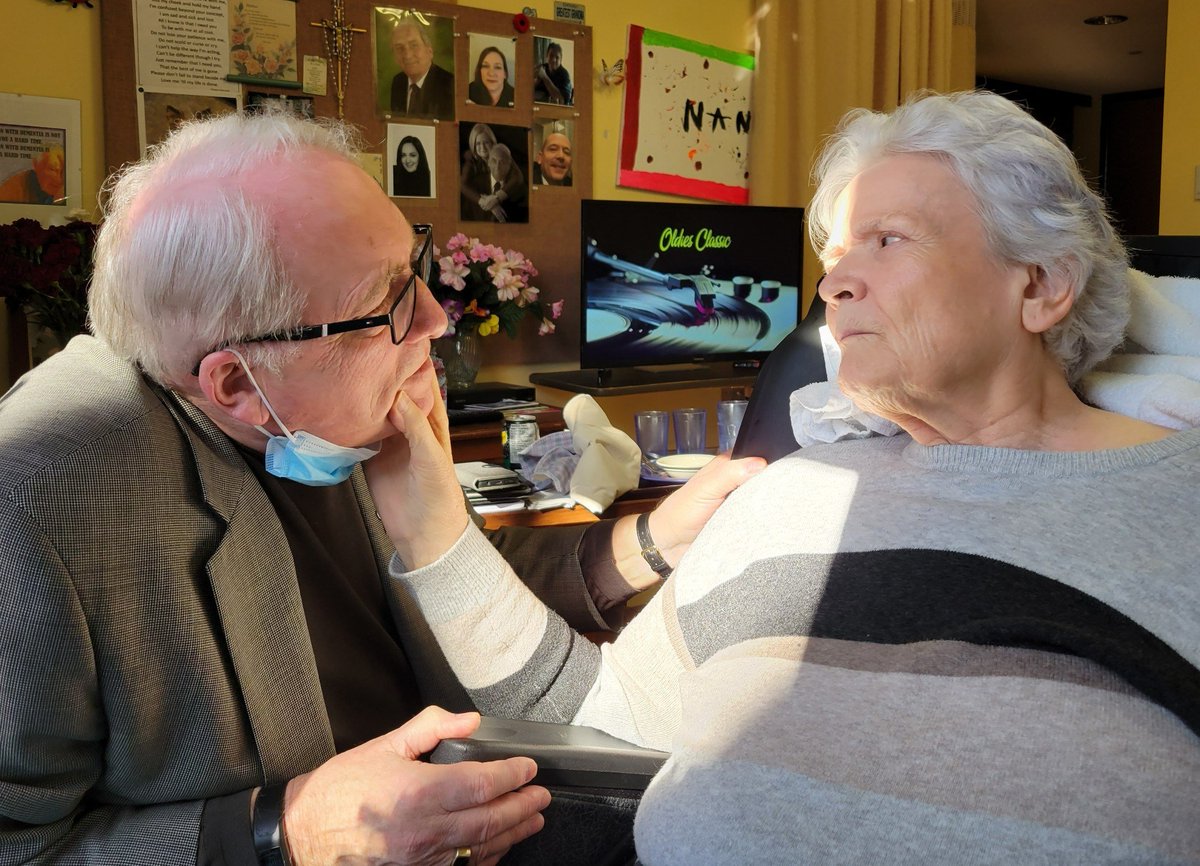 Love is not lost with dementia, of that I am sure. This is my wife Laura, trying to console me as I am struggling with her condition. Very precious moment, the result of person-centred care, specifically the Butterfly Model. #HappyValentineDay My Love! 🌹💓#LTC #familycaregivers